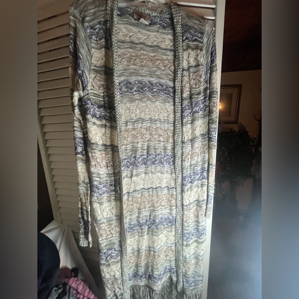 FRESH Cream and Blue Cardigan Sweater